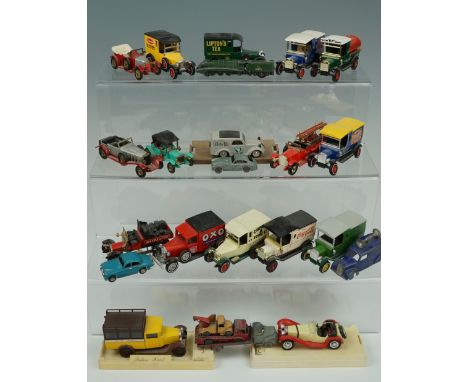 Vintage die-cast and other toy vehicles including a Dinky 492 loudspeaker van, Lesney No 53 Aston Martin, Dinky 798 Express P