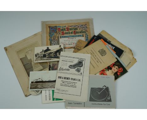Sundry items of ephemera including a 1970s Garrard record player instruction handbook and a 1948 Harlequins v St Mary's Hospi
