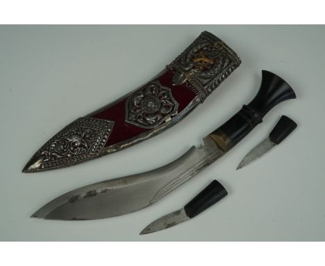 A 2nd King Edward VII's Own Gurkha Rifles dress kukri in white metal (tested as silver) mounted scabbard bearing a pre-1952 v