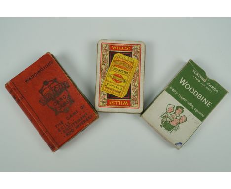 Early 20th Century Wills's Gold Flake Cigarettes playing cards, a set of 1960s Woodbine cards and Waddington's Lexicon card g