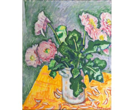 Ivo Hauptmann (Erkner 1886 - Hamburg 1973). Blumen in weißer Vase. 1961. Öl/Lw. 73,5 x 60,5 cm. R. u. sign. Ivo Hauptmann, l.