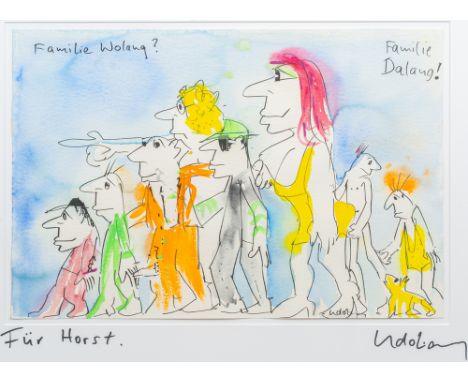 Udo Lindenberg (Gronau/Westfalen 1946). Familie Wolang. Unikat. Aquarell über Filzstift. 30 x 45 cm. R. u. sign. Udo Lindenbe