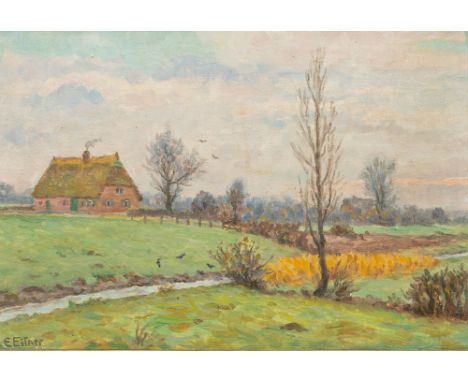 Ernst Eitner (Hamburg 1867 - Hamburg 1955). Vorfrühling. Öl/Karton. 27 x 40 cm. L. u. sign. E. Eitner. Winzige Farbabspl.   -