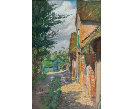 Otto Heinrich Engel (Erbach/Odenwald 1866 - Glücksburg 1949). Rote Häuser in Alkersum auf Föhr. 1901. Pastell. 47 x 30 cm. L.