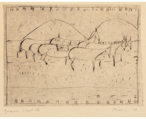 Zoran Antonio Music (Gorizia 1909 - Venedig 2005). Cavallini. 1947. Kaltnadel. 16 x 21 cm. R. u. sign. und dat. Music 47, l. 