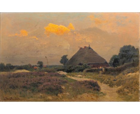 Louis Douzette (Tribsees 1834 - Barth 1924). Abendstimmung bei Ahrenshoop. Öl/Lw. 51 x 78 cm. L. u. sign. L. Douzette und bez