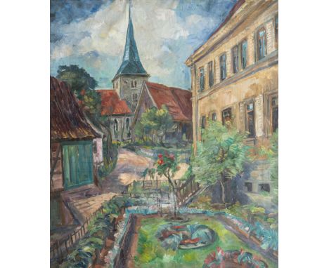 Gretchen Wohlwill (Hamburg 1878 - Hamburg 1962). Stadtgarten. 1920er Jahre. Öl/Lw. 74,5 x 65,5 cm. Verso sign. G. Wohlwill, a