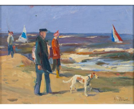 Harald Duwe (Hamburg 1926 - Tremsbüttel 1984). Am Strand. 1979. Öl/Hartfaser. 28 x 37 cm. R. u. sign. H. Duwe, auf Originalra