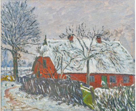 Ernst Eitner (Hamburg 1867 - Hamburg 1955). Winter in Hummelsbüttel. Um 1910. Öl/Lw. 60,5 x 70,5 cm. L. u. sign. E. Eitner, v