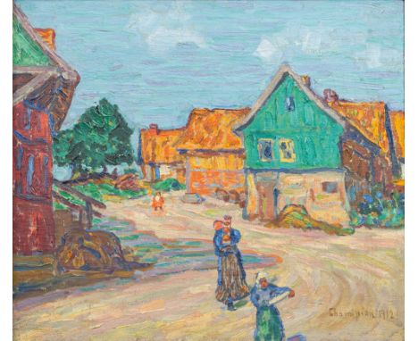 Theo Champion (Düsseldorf 1887 - Zell an der Mosel 1952). Dorfstraße. 1912. Öl/Lw. 39 x 45,5 cm. R. u. sign. und dat. Champio