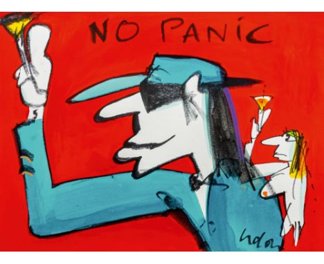 Udo Lindenberg (Gronau/Westfalen 1946). No Panic. Unikat. Aquarell über Filzstift. 35 x 47 cm. R. u. sign. Udo Lindenberg, Rü