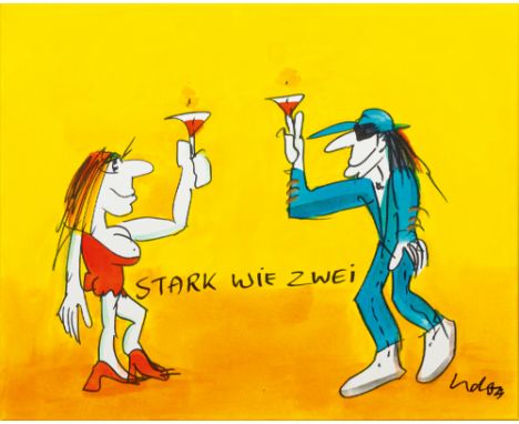 Udo Lindenberg (Gronau/Westfalen 1946). Stark wie zwei. 2011. Unikat. Acryl über Filzstift/Lw. 40 x 50 cm. R. u. sign. Udo Li