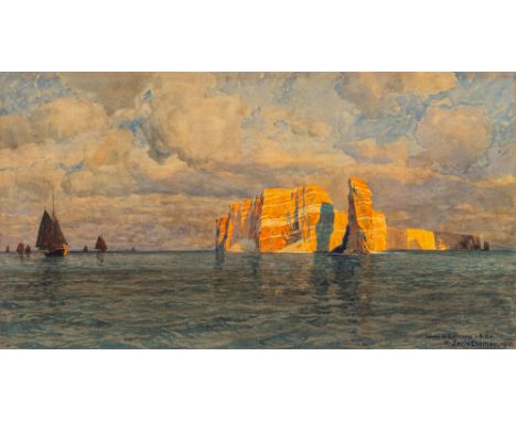 Michael Zeno Diemer (München 1867 - Oberammergau 1939). Helgoland leuchtet. 1910. Aquarell. 28 x 51,5 cm. R. u. sign. und dat