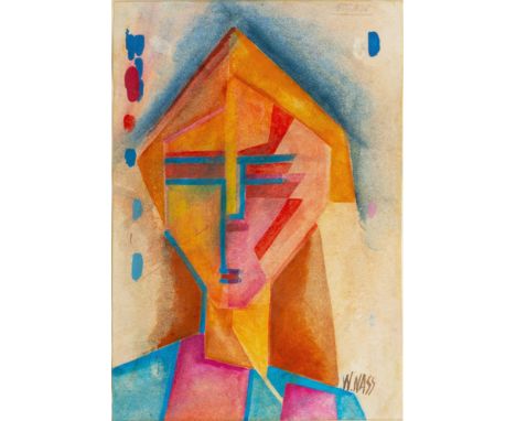 Willi Nass (Hamburg 1899 - Hamburg 1966). Kopf. Eitempera. 35,5 x 26 cm. R. u. sign. W. Nass, r. o. undeutlich dat., wohl 10.