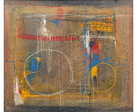 Arnold Fiedler (Hamburg 1900 - Hamburg 1985). Zeichen und Kreise. 1964. Öl und Zement/Karton. 47 x 54 cm. R. u. sign. und dat