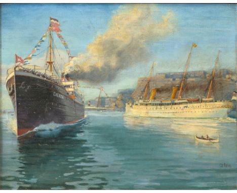 Christopher Rave (Hamburg 1880 - Hamburg 1933). Die Hohenzollern vor der türkischen Küste. Öl/Lw./Karton. 45,5 x 57,5 cm. R. 