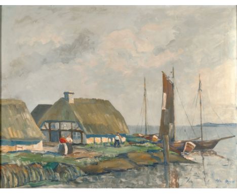 Tom Beyer (Münster 1907 - Stralsund 1981). Fischerdorf an der Ostsee. Öl/Lw. 70,5 x 90 cm. R. u. sign. Tom Beyer. Kl. Farbabs
