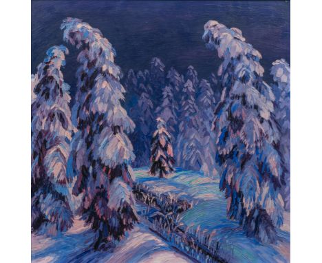 Wenzel Hablik (Brüx/Böhmen 1881 - Itzehoe 1934). Winterwald. 1915. Öl/Lw. 95,5 x 94,5 cm. R. u. monogr. und dat. WH 12.I.15, 