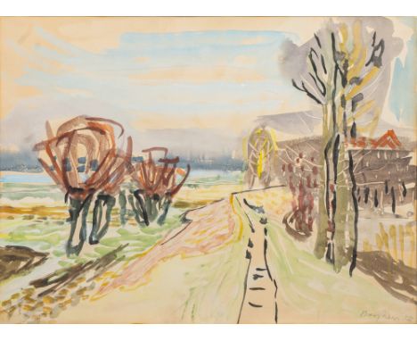 Eduard Bargheer (Hamburg 1901 - Hamburg 1979). Finkenwerder Westerdeich. 1932. Aquarell. 43 x 57 cm. R. u. mit Bleistift sign