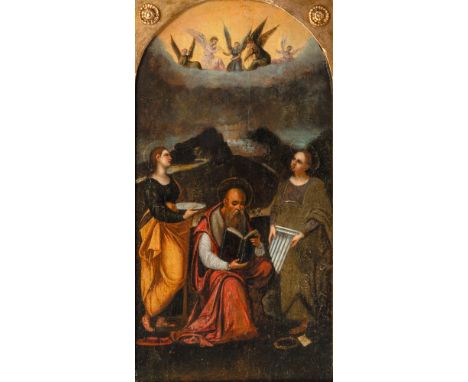 Bartolomeo Ramenghi (Bagnacavallo 1484 - Bologna 1542), Umkreis. Die Heiligen Lucia, Hieronymus und Cäcilie unter einem Konze