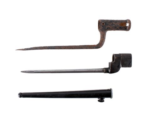 Two WWII bayonets. Comprising a British No 4 spiked bayonet, blade L18.8cm, with scabbard, and another example.
