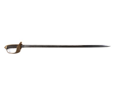 An 1827 pattern Moody of Portsmouth naval sword. With shagreen grip, naval crest to the hilt, the blade etched, L80cm, the le