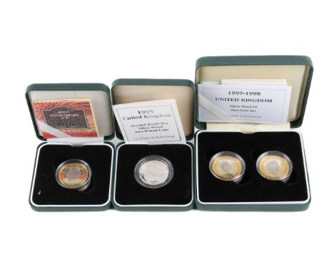 A group of four silver proof £2 coins. Dated 1995, 1997, 1998 & 2005.