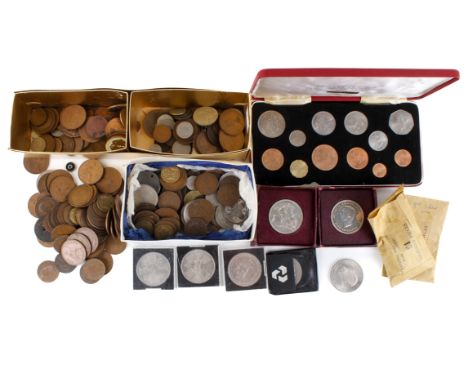 A box of assorted World coins. Mainly 20th Century including some silver.
