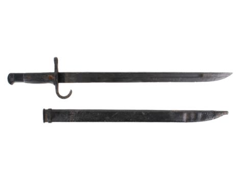 A Japanese WWII type 30 sword bayonet. Manufactured by Hikari Seiki Seisakusho, blade L39.5cm, in a metal scabbard.