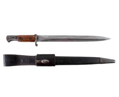 A British 1903 pattern bayonet. Stamped 1?R.B. over 54 to the pommel, quillon cut off, blade marked with crown over 1903, X b