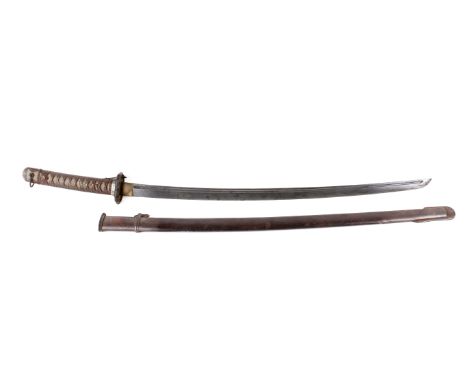 A Japanese early WWII type 95 shin gunto sword. Menuki in the form of cherry blossoms and aoi gata form tsuba, with maker's s