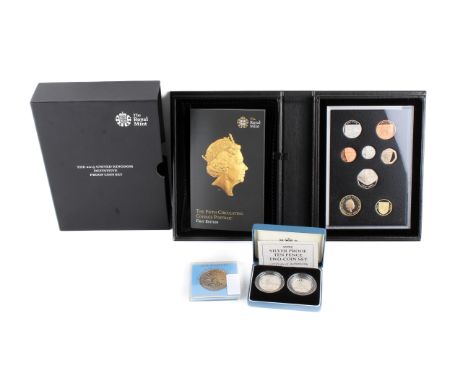 A collection of assorted UK coins. Including 2015 proof set of eight coins; two 1992 silver proof 10 pence coin sets and a 19