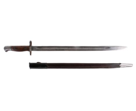 A WWI British Sanderson 1907 pattern bayonet. Dated ? 15, with military arrow, X bend-test mark, and three Royal Small Arms F