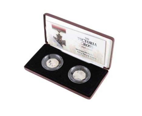 A set of two UK 2006 silver proof Piedfort 50 pence coins.