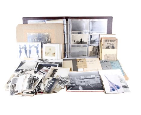 A collection of WWII photographs, a flying log book and more. Including photographs of war ships and bombers, etc, and a quan