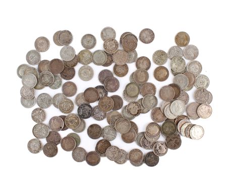 A collection of mainly 20th century silver threepence coins. Weight 168g.