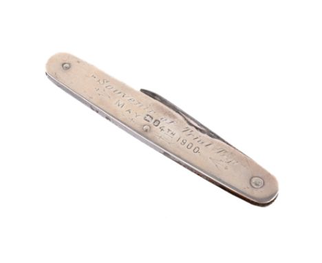 A silver pen knife to commemorate the 1900 trial trip of RMS Lake Champlain. Inscribed to one side 'Souvenir of Trial Trip, M