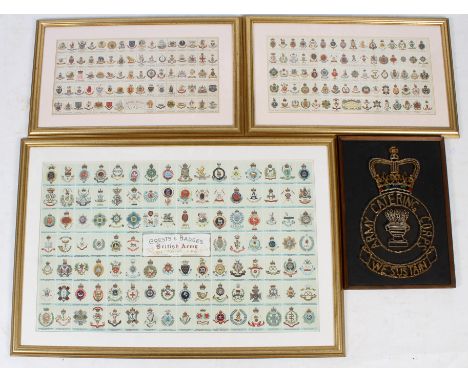 Three posters of crests and badges and a 'string art' picture. Comprising the prints of 'Crests and Badges of the British Arm