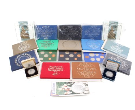 A collection of 12 proof coin sets. Dated 1972 to 1979, three 1981 and a 1982 plus two 1996 BU sets and 1980 and 1981 silver 