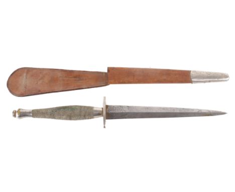 A WWII Fairbairn Sykes second pattern fighting knife. The steel blade marked 'The F&amp;S Fighting Knife' and 'Wilkinson's Sw