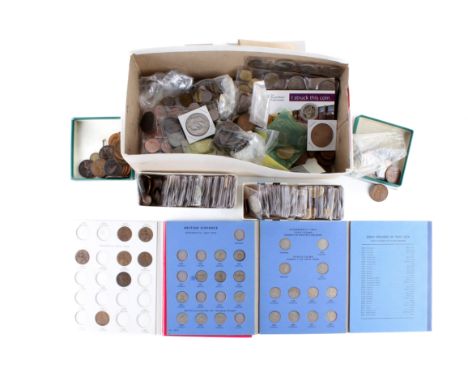 A box of 20th century British coins. Including some pre '47 silver, etc.