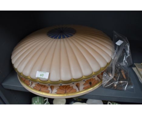 An impressive hand decorated peach light shade fly catcher with original gallery fitments