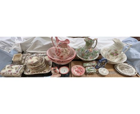 A Garfield pattern part dinner service together with floral decorated jug and basin sets etc