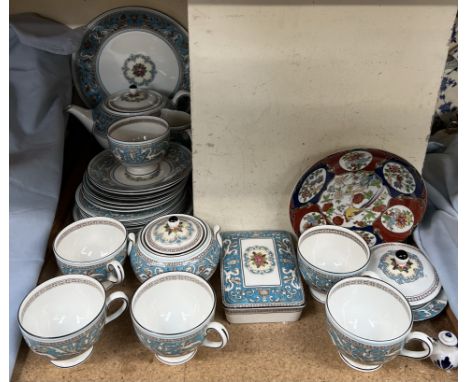 A Wedgwood Florentine pattern part tea service in turquoise etc 
