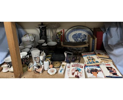 A Portmeirion Magic City pattern part coffee set together with a crystal glass vase, assorted pottery, figures, cameras, book