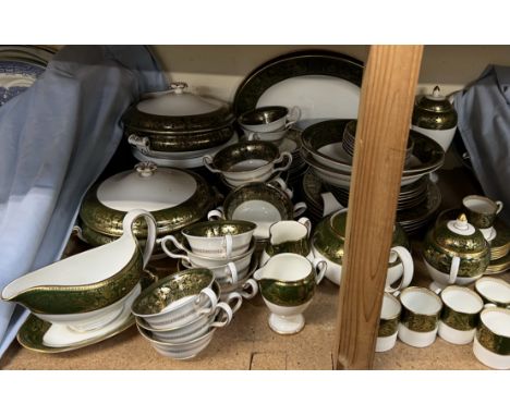 A Wedgwood bone china Florentine W4170 pattern part tea and dinner service in green and gold 