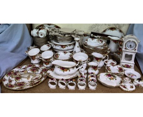 A Royal Albert Old Country Roses pattern part tea and dinner service comprising plates, tureens, bowls, jugs, cups, saucers, 