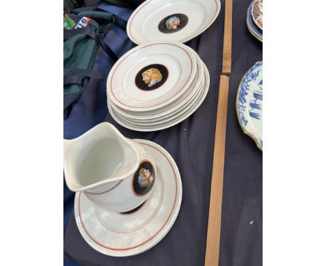 An Italian part dinner set decorated with portrait roundels