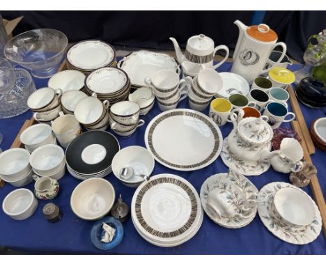 A Susie Cooper bone china part coffee set together with a Royal Tuscan part tea service, an Aynsley part tea service and othe