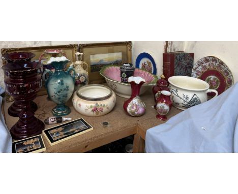 G HawkinsSaddle TorWatercolourSignedTogether with another by the same hand, a pair of ruby glass lustres, pottery vases, Limo